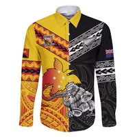 New Zealand And Papua New Guinea Rugby Custom Family Matching Summer Maxi Dress and Hawaiian Shirt Maori Kiwi With Bird of Paradise LT05 Dad's Shirt - Long Sleeve Black - Polynesian Pride