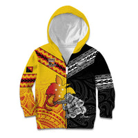 New Zealand And Papua New Guinea Rugby Custom Kid Hoodie Maori Kiwi With Bird of Paradise LT05 Zip Hoodie Black - Polynesian Pride