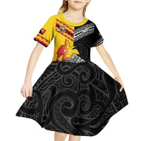 New Zealand And Papua New Guinea Rugby Custom Kid Short Sleeve Dress Maori Kiwi With Bird of Paradise LT05 - Polynesian Pride