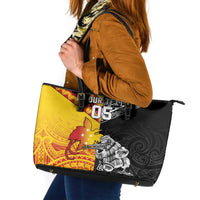 New Zealand And Papua New Guinea Rugby Custom Leather Tote Bag Maori Kiwi With Bird of Paradise LT05 Black - Polynesian Pride