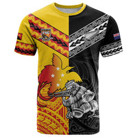 New Zealand And Papua New Guinea Rugby Custom T Shirt Maori Kiwi With Bird of Paradise LT05 Black - Polynesian Pride