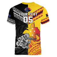 New Zealand And Papua New Guinea Rugby Custom Women V-Neck T-Shirt Maori Kiwi With Bird of Paradise LT05 - Polynesian Pride
