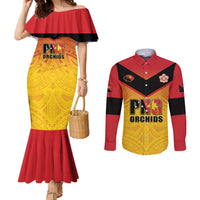 Papua New Guinea Rugby Custom Couples Matching Mermaid Dress and Long Sleeve Button Shirt Go Orchids Pacific Champions LT05 Yellow - Polynesian Pride