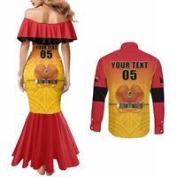 Papua New Guinea Rugby Custom Couples Matching Mermaid Dress and Long Sleeve Button Shirt Go Orchids Pacific Champions LT05 - Polynesian Pride