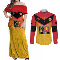 Papua New Guinea Rugby Custom Couples Matching Off Shoulder Maxi Dress and Long Sleeve Button Shirt Go Orchids Pacific Champions LT05 Yellow - Polynesian Pride
