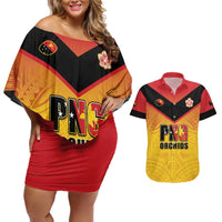 Papua New Guinea Rugby Custom Couples Matching Off Shoulder Short Dress and Hawaiian Shirt Go Orchids Pacific Champions LT05 Yellow - Polynesian Pride