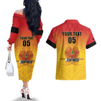 Papua New Guinea Rugby Custom Couples Matching Off The Shoulder Long Sleeve Dress and Hawaiian Shirt Go Orchids Pacific Champions LT05 - Polynesian Pride
