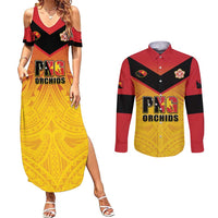 Papua New Guinea Rugby Custom Couples Matching Summer Maxi Dress and Long Sleeve Button Shirt Go Orchids Pacific Champions LT05 Yellow - Polynesian Pride