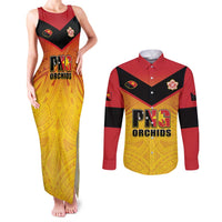 Papua New Guinea Rugby Custom Couples Matching Tank Maxi Dress and Long Sleeve Button Shirt Go Orchids Pacific Champions LT05 Yellow - Polynesian Pride