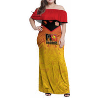 Papua New Guinea Rugby Custom Family Matching Off Shoulder Maxi Dress and Hawaiian Shirt Go Orchids Pacific Champions LT05 Mom's Dress Yellow - Polynesian Pride