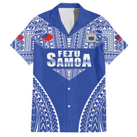 Fetu Samoa Rugby Custom Family Matching Off Shoulder Maxi Dress and Hawaiian Shirt Go Champions LT05 Dad's Shirt - Short Sleeve Blue - Polynesian Pride