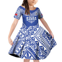 Fetu Samoa Rugby Custom Family Matching Off Shoulder Short Dress and Hawaiian Shirt Go Champions LT05 Daughter's Dress Blue - Polynesian Pride