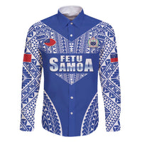 Fetu Samoa Rugby Custom Family Matching Off Shoulder Short Dress and Hawaiian Shirt Go Champions LT05 Dad's Shirt - Long Sleeve Blue - Polynesian Pride