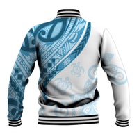 Blue Polynesian Tribal Turtle Floral Pattern Baseball Jacket