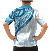 Blue Polynesian Tribal Turtle Floral Pattern Family Matching Mermaid Dress and Hawaiian Shirt LT05 - Polynesian Pride