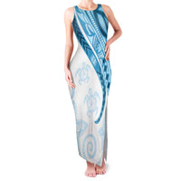 Blue Polynesian Tribal Turtle Floral Pattern Family Matching Tank Maxi Dress and Hawaiian Shirt LT05 Mom's Dress Blue - Polynesian Pride
