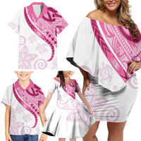 Rose Pink Polynesian Tribal Turtle Floral Pattern Family Matching Off Shoulder Short Dress and Hawaiian Shirt LT05 - Polynesian Pride