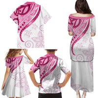 Rose Pink Polynesian Tribal Turtle Floral Pattern Family Matching Puletasi and Hawaiian Shirt LT05 - Polynesian Pride