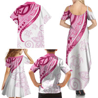 Rose Pink Polynesian Tribal Turtle Floral Pattern Family Matching Summer Maxi Dress and Hawaiian Shirt LT05 - Polynesian Pride