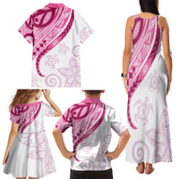 Rose Pink Polynesian Tribal Turtle Floral Pattern Family Matching Tank Maxi Dress and Hawaiian Shirt LT05 - Polynesian Pride