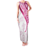 Rose Pink Polynesian Tribal Turtle Floral Pattern Family Matching Tank Maxi Dress and Hawaiian Shirt LT05 Mom's Dress Pink - Polynesian Pride
