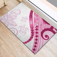 Rose Pink Polynesian Tribal Turtle Floral Pattern Rubber Doormat