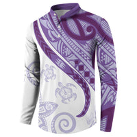 Purple Polynesian Tribal Turtle Floral Pattern Button Sweatshirt