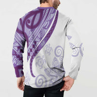 Purple Polynesian Tribal Turtle Floral Pattern Button Sweatshirt