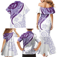 Purple Polynesian Tribal Turtle Floral Pattern Family Matching Mermaid Dress and Hawaiian Shirt LT05 - Polynesian Pride
