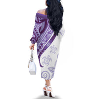 Purple Polynesian Tribal Turtle Floral Pattern Family Matching Off The Shoulder Long Sleeve Dress and Hawaiian Shirt LT05 - Polynesian Pride