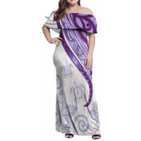 Purple Polynesian Tribal Turtle Floral Pattern Family Matching Off Shoulder Maxi Dress and Hawaiian Shirt LT05 Mom's Dress Purple - Polynesian Pride