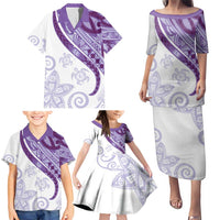 Purple Polynesian Tribal Turtle Floral Pattern Family Matching Puletasi and Hawaiian Shirt LT05 - Polynesian Pride