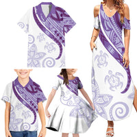 Purple Polynesian Tribal Turtle Floral Pattern Family Matching Summer Maxi Dress and Hawaiian Shirt LT05 - Polynesian Pride