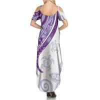 Purple Polynesian Tribal Turtle Floral Pattern Family Matching Summer Maxi Dress and Hawaiian Shirt LT05 - Polynesian Pride