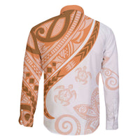 Orange Polynesian Tribal Turtle Floral Pattern Family Matching Off The Shoulder Long Sleeve Dress and Hawaiian Shirt LT05 - Polynesian Pride
