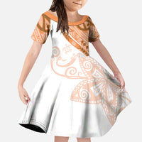 Orange Polynesian Tribal Turtle Floral Pattern Family Matching Off Shoulder Maxi Dress and Hawaiian Shirt LT05 Daughter's Dress Orange - Polynesian Pride