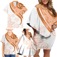 Orange Polynesian Tribal Turtle Floral Pattern Family Matching Off Shoulder Short Dress and Hawaiian Shirt LT05 - Polynesian Pride