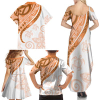 Orange Polynesian Tribal Turtle Floral Pattern Family Matching Summer Maxi Dress and Hawaiian Shirt LT05 - Polynesian Pride