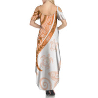 Orange Polynesian Tribal Turtle Floral Pattern Family Matching Summer Maxi Dress and Hawaiian Shirt LT05 - Polynesian Pride