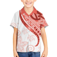 Coral Red Polynesian Tribal Turtle Floral Pattern Family Matching Long Sleeve Bodycon Dress and Hawaiian Shirt LT05 Son's Shirt Red - Polynesian Pride