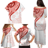 Coral Red Polynesian Tribal Turtle Floral Pattern Family Matching Puletasi and Hawaiian Shirt LT05 - Polynesian Pride