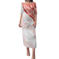 Coral Red Polynesian Tribal Turtle Floral Pattern Family Matching Puletasi and Hawaiian Shirt LT05 Mom's Dress Red - Polynesian Pride