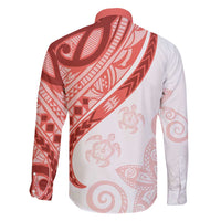 Coral Red Polynesian Tribal Turtle Floral Pattern Family Matching Tank Maxi Dress and Hawaiian Shirt LT05 - Polynesian Pride