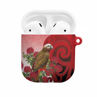 New Zealand Parrot Kaka AirPods Case Maori Koru With Pohutukawa Flowers LT05 Red - Polynesian Pride