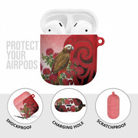 New Zealand Parrot Kaka AirPods Case Maori Koru With Pohutukawa Flowers LT05 - Polynesian Pride