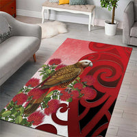 New Zealand Parrot Kaka Area Rug Maori Koru With Pohutukawa Flowers LT05 - Polynesian Pride