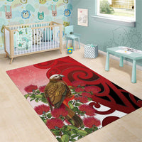 New Zealand Parrot Kaka Area Rug Maori Koru With Pohutukawa Flowers LT05 - Polynesian Pride