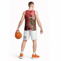New Zealand Parrot Kaka Basketball Jersey Maori Koru With Pohutukawa Flowers LT05 - Polynesian Pride
