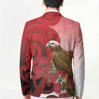 New Zealand Parrot Kaka Blazer Maori Koru With Pohutukawa Flowers - Polynesian Pride