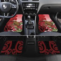 New Zealand Parrot Kaka Car Mats Maori Koru With Pohutukawa Flowers LT05 Set 4pcs Red - Polynesian Pride